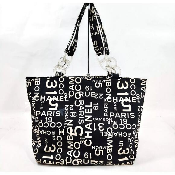 Chanel - "By Sea" - 31 Rue Cambon - Black Logo Canvas Tote Bag -PRISTINE - Picture 1 of 8